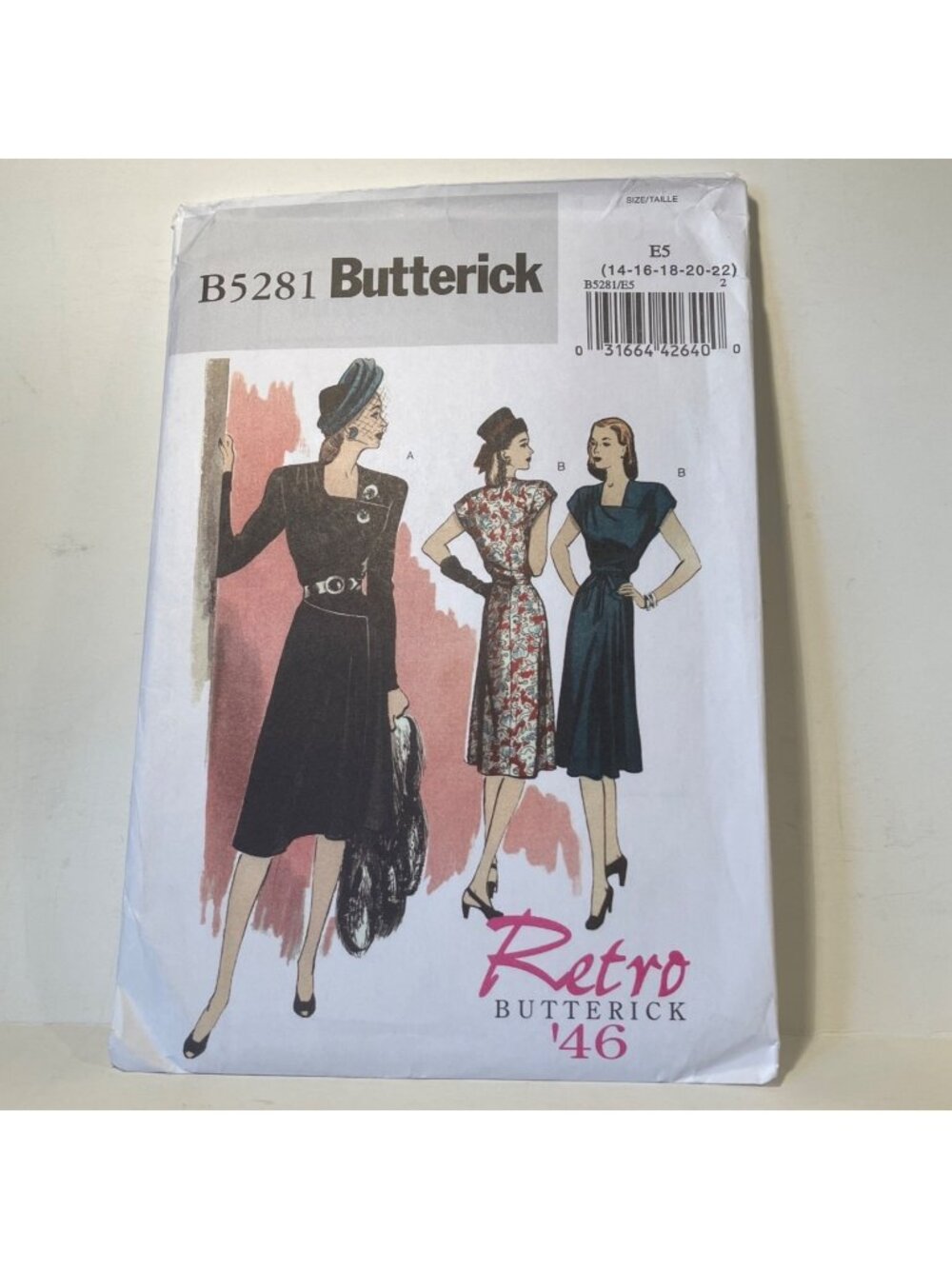 Retro Butterick B5281 Sz 16-22 1940s Reprint Square Neck Dress Pattern  FF